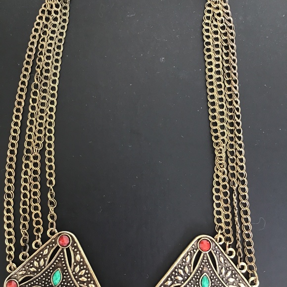 Amrita Singh Simulated turquoise and dark coral colour large statement necklace - Picture 4 of 6